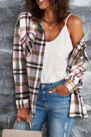 Womens Pink Plaid Shirt Shacket