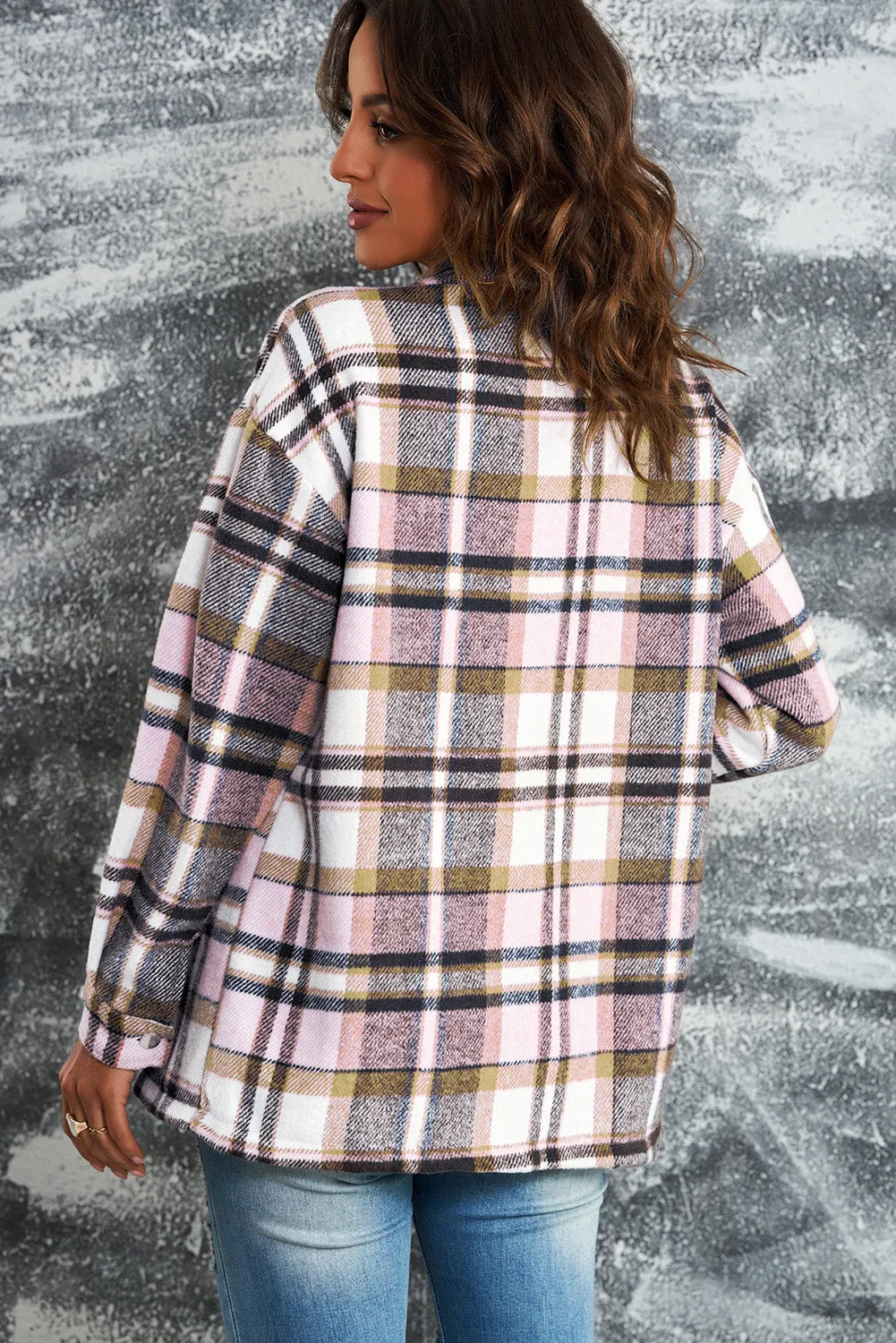 Womens Pink Plaid Shirt Shacket