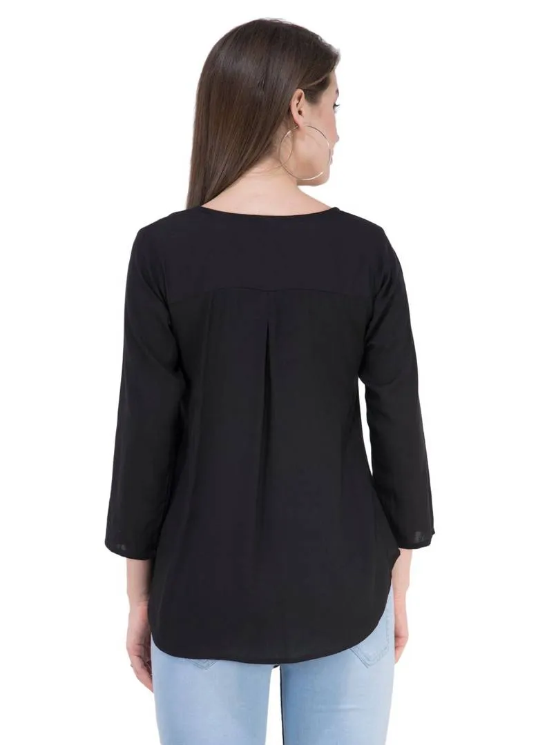 Women's Rayon Black Embroidered Top