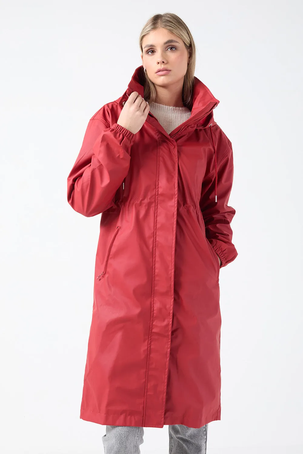 Zoe Longline Red Rain Coat